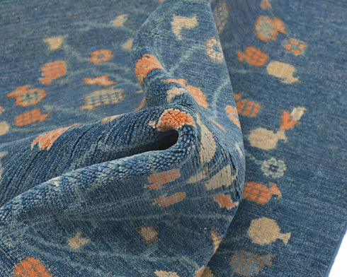 3x5 Blue Kuba Afghan Hand Knotted Wool Area Rug